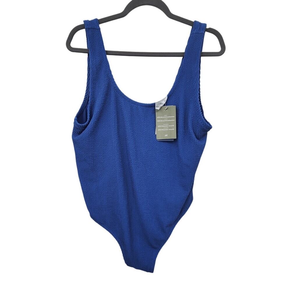 New NWT H&M Crinkle Ribbed One‎ Piece Swimsuit Blue XL